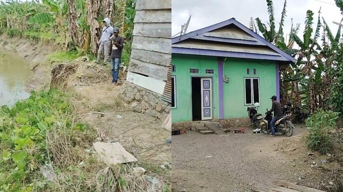 RUMAH TERDAMPAK EROSI - Rumah warga terancam ambruk akibat erosi parah di Dusun Karacang, Desa Pangalloang, Kecamatan Topoyo, Kabupaten Mamuju Tengah, Sulawesi Barat, Kamis (15/1/2026)
