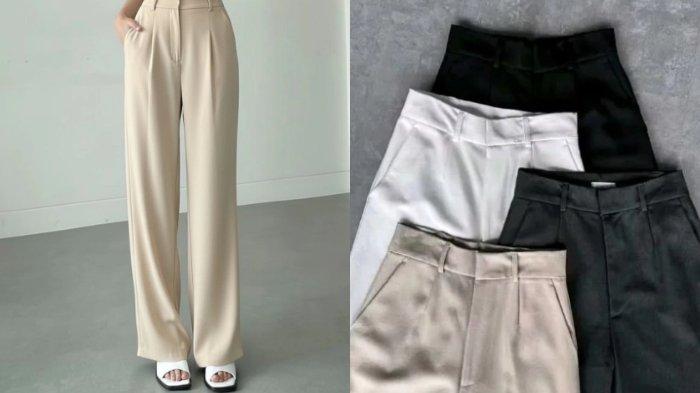 Celana bahan dengan potongan lurus dan pilihan netral mudah dipadukan dengan berbagai atasan, harga mulai Rp 60 ribu.