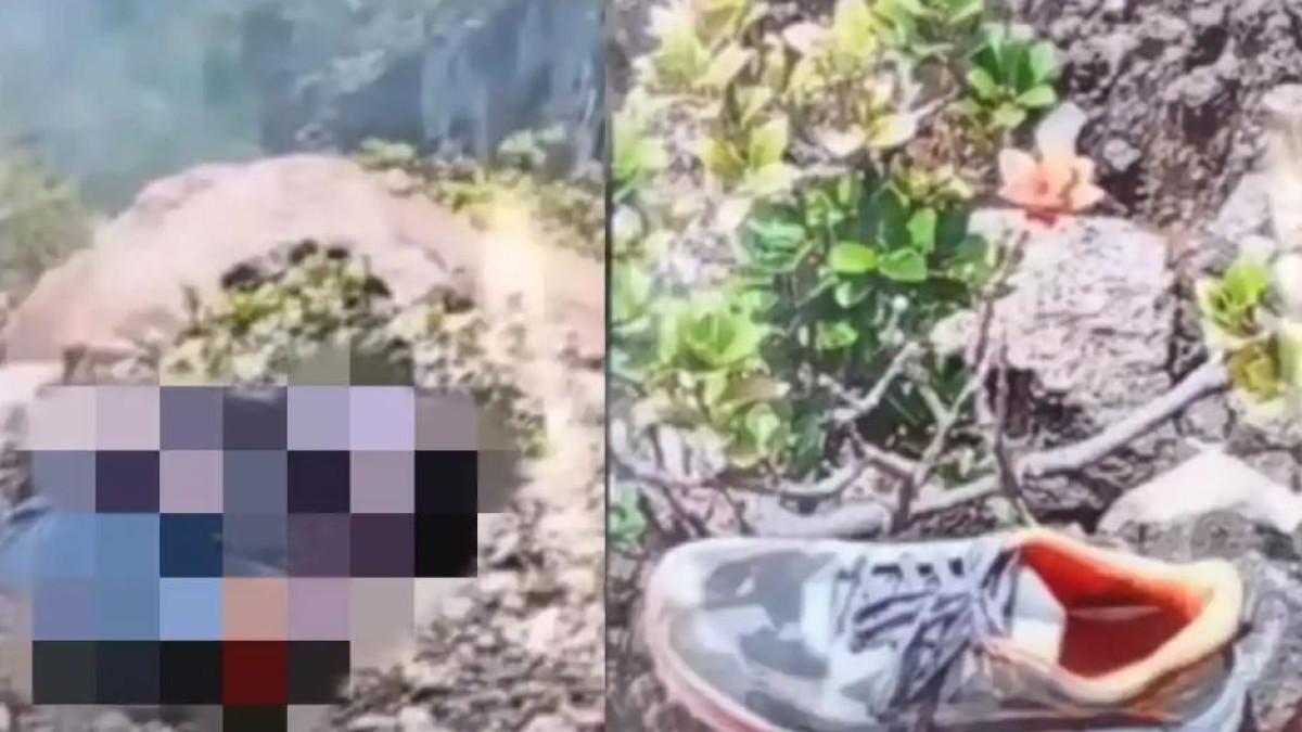 PENDAKI MENINGGAL - Kondisi jenazah pendaki Gunung Slamet, Syafiq Ali. Tim gabungan menemukan ceceran barang yakni di antaranya senter dan sepatu.