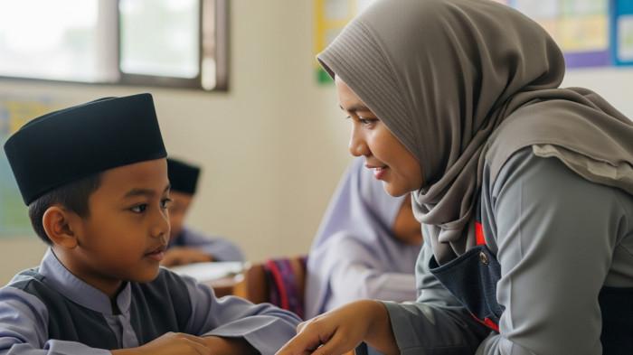 ILUSTRASI AI- Guru Mts lagi mengajar siswa di dalam kelas.  Siswa kelas 11 yang sedang mendalami materi PAI Kurikulum Merdeka bisa memanfaatkan kunci jawaban ini.