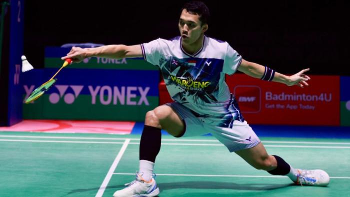 JONATAN CHRISTIE - Tunggal putra Indonesia, Jonatan Christie ketika bertanding melawan Christo Popov (Prancis) dalam perempat final India Open 2026 di Indira Gandhi Sports Complex, New Delhi, India, pada 16 Januari 2026. Dok/PBSI