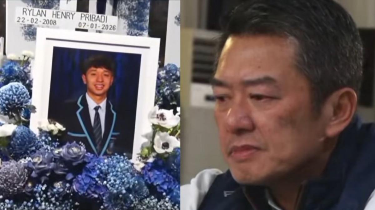 RYLAN HENRY PRIBADI - Kolase potret Reza Pribadi di pemakaman Rylan Henry Pribadi