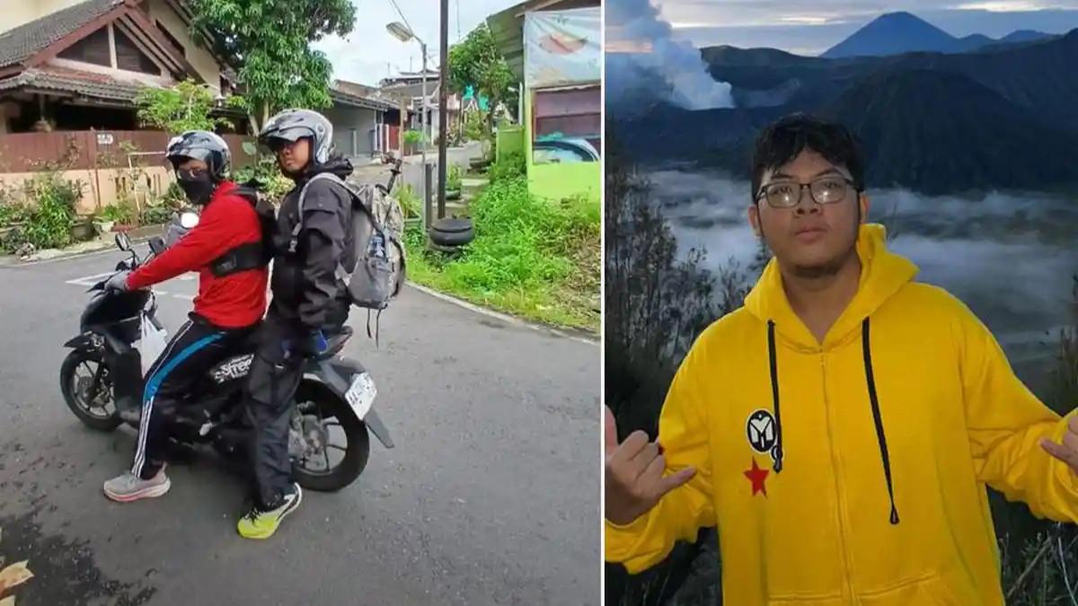 PENDAKI HILANG - Syafiq Ridhan Ali Razan ( belakang) saat akan berangkat mendaki bersama dengan temannya, Himawan Choidar Bahran.
