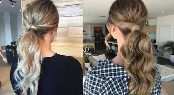 wraparound ponytail looks fron back of two women