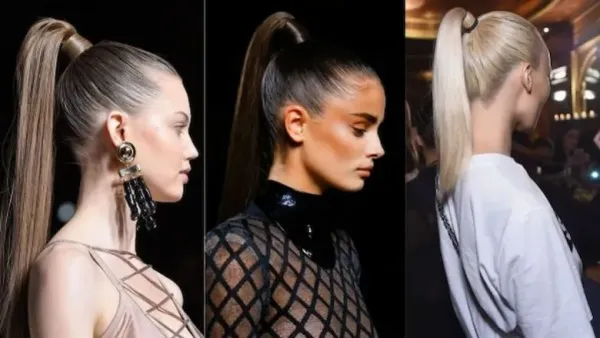 collage of three woman showing runway ponytail