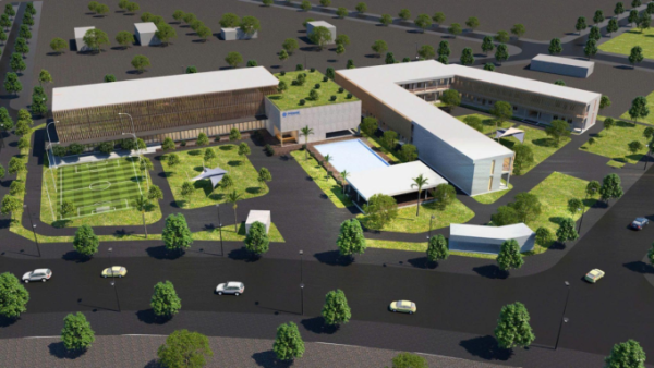 3D visualization of the Odyssey International School campus with the completed secondary building. Photo courtesy of OIS