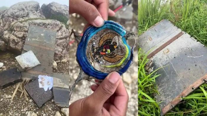 SERPIHAN PESAWAT - Serpihan diduga milik pesawat ATR-42 500 yang hilang kontak ditemukan pendaki di sekitar puncak Gunung Bulusaraung, Maros, Sulawesi Selatan, Sabtu (17/1/2026). Selain diduga serpihan pesawat, ada pula barang lain seperti dokumen dan logo sebuah instansi dengan lambang Garuda.