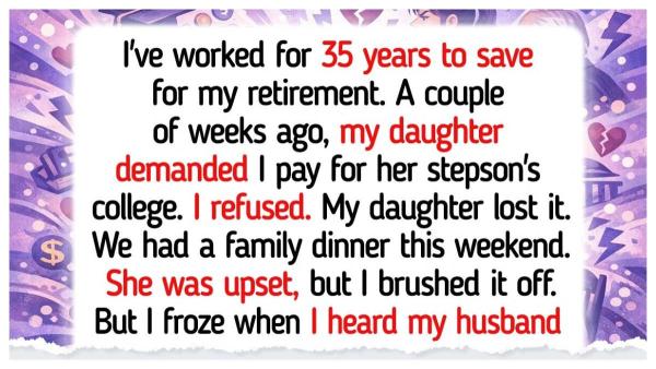 Setelah 35 tahun bekerja dan menabung untuk pensiun, ia menolak permintaan putrinya untuk membiayai kuliah anak tiri. Permintaan itu memicu kemarahan putrinya, dan suasana tegang saat makan malam keluarga meningkat ketika sang suami ikut angkat bicara.