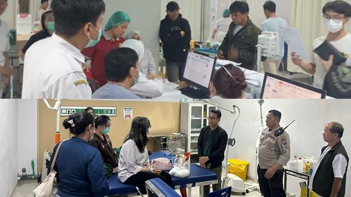 KERACUNAN - Kolase foto Kapolsek Malalayang AKP Jusman Mori saat mengunjungi beberapa korban keracunan makanan di Rumah Sakit. Berikut fakta-fakta jemaat Gereja Mawar Sharon Manado diduga keracunan makanan.