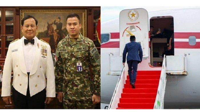 AGUNG SURAHMAN -- (kiri) Presiden Prabowo Subianto foto bersama menggunakan seragam militer dengan asisten pribadinya, Agung Surahman. Foto ini diunggah oleh Agung Surahman di Instargam-nya pada 5 Oktober 2022 // (kanan) Agung Surahman, asisten pribadi Presiden Prabowo menaiki pesawat kepresidenan di Bandara Fatmawati, Bengkulu, Minggu (6/4/2025).