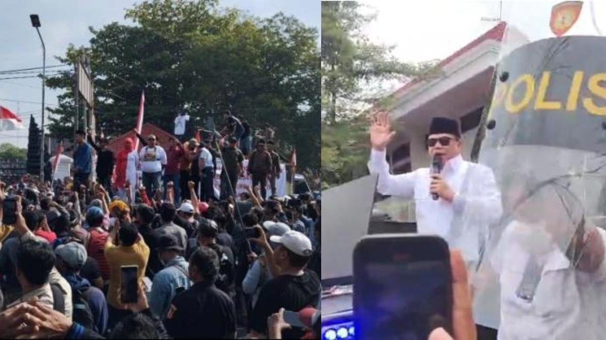 DEMO PATI VIRAL - Momen Bupati Pati, Sudewo dilempar sandal saat menemui massa pendemo di Alun-alun Pati, Rabu (13/8/2025).