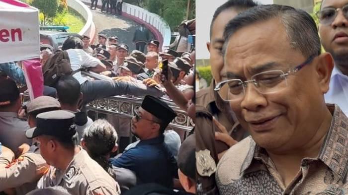 PENGEROYOKAN - Suasana ricuh di depan gedung DPRD Pati (KIRI) jelang rapat Pansus Hak Angket Bupati Sudewo hari ini, Kamis (2/10/2025).