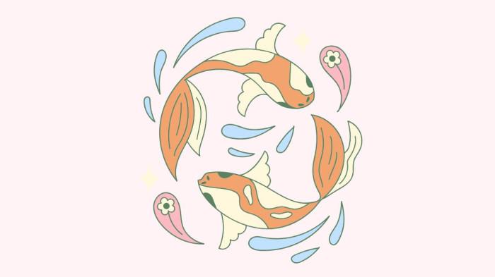 ILUSTRASI ZODIAK PISCES - Lambang zodiak Pisces yang dibuat di Canva pada Senin (25/8/2025).