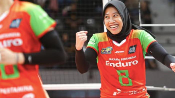 JADWAL PROLIGA 2026 - Pevoli putri Jakarta Pertamina Enduro, Megawati Hangestri bersorak usai cetak poin pada laga perdana Proliga 2026 di GOR Terpadu A.Yani, Pontianak, Kalimantan Barat, Jumat (9/1/2026). Kini Kompetisi bola voli kasta tertinggi tanah air, Proliga 2026, segera memasuki Seri Medan yang akan berlangsung di GOR Voli Indoor Sport Center pada 15-18 Januari mendatang.