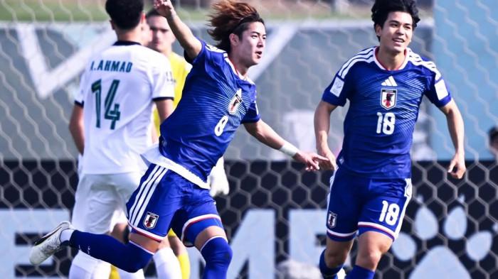 SELEBRASI JEPANG U23 - Pemain Jepang U23, Yuto Ozeki, merayakan gol ke gawan Suriah pada laga pembuka Grup A Piala Asia U23 2026 di King Abdullah Sports City, Arab Saudi pada Rabu (7/1/2026). (Instagram JFA - 7/1/2026) 