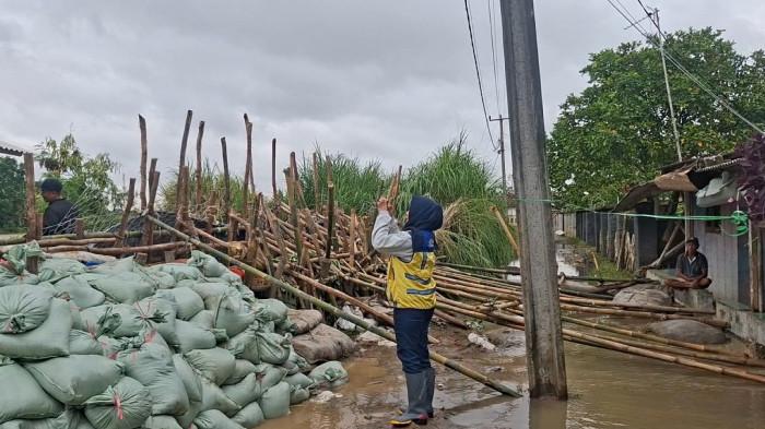 TANGGUL JEBOL - Kondisi terkini tanggul jebol Sungai Citarum Desa Pantai Bakti, Kecamatan Muara Gembong, Kabupaten Bekasi pada Rabu (21/1/2026). Banjir sudah mulai surut setelah dilakukan perbaikan darurat tanggul.