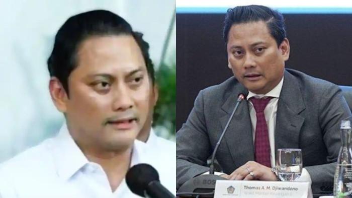 KEPONAKAN - Wakil Menteri Keuangan II Thomas Djiwandono menyampaikan keterangan kepada wartawan di Kompleks Kemenkeu, Jakarta Pusat, Kamis (18/7/2024).