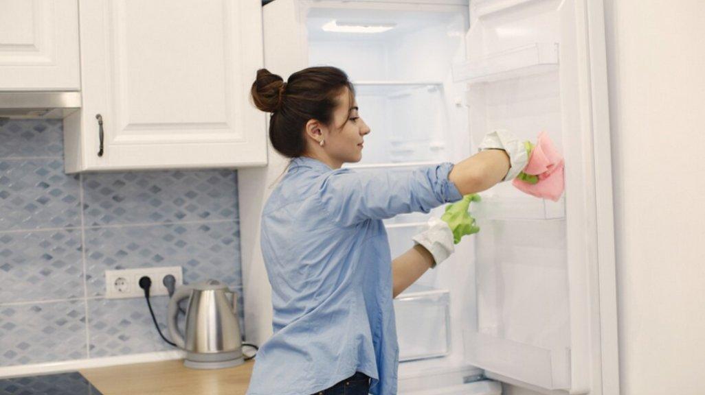 Ilustrasi membersihkan kulkas.