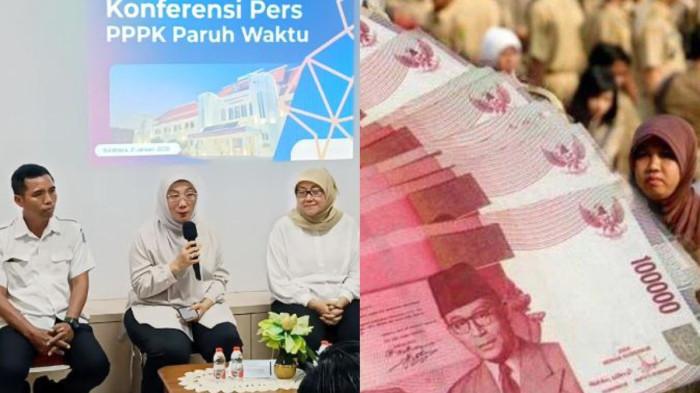 GAJI - (kiri ke kanan) Kepala Badan Kepegawaian dan Pengembangan Sumber Daya Manusia (BKPSDM) Kota Surabaya, Ira Tursilowati, bersama Kepala Badan Pengelolaan Keuangan dan Aset Daerah (BPKAD) Kota Surabaya, Wiwiek Widayati, memberikan penjelasan terkait pencairan gaji PPPK Paruh Waktu dengan didampingi Kepala Bidang Informasi dan Komunikasi Publik serta Statistik Dinas Komunikasi dan Informatika (Diskominfo) Surabaya, Indriatno Heryawan, Rabu (21/1/2026).Ilustrasi uang gaji PPPK Paruh Waktu