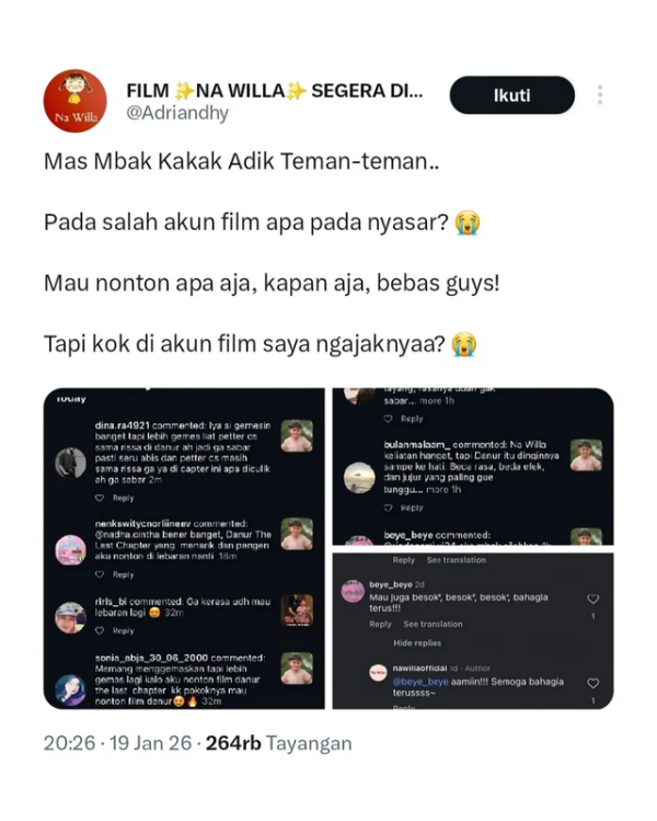 Cuitan sutradara Ryan Adriandhy. Foto: X/@adriandhy