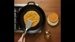 Tricolor parathas being cooked on a hot tawa with light oil until soft and lightly golden.