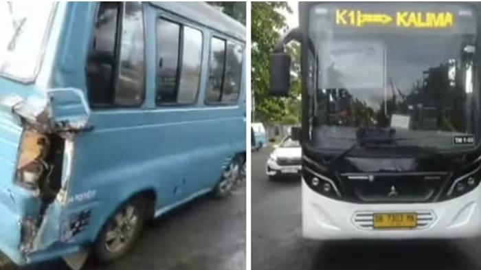 KECELAKAAN - Tabrakan antara Bus Buy The Service (BTS) dan Mikrolet. Kecelakaan ringan ini terjadi di seputar Kecamatan Malalayang, Rabu (28/1/2026) pagi.