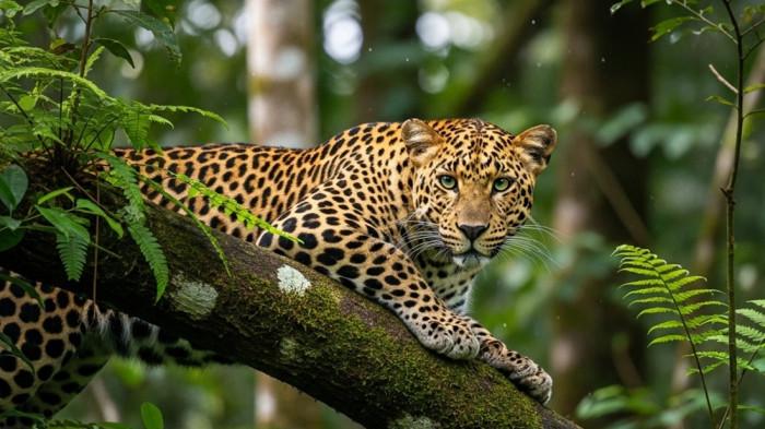 Ilustrasi macan tutul di hutan.