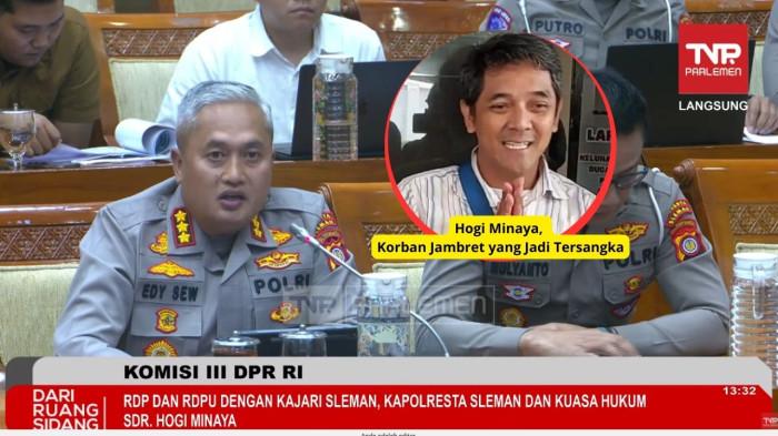 KAPOLRESTA SLEMAN - RDP dan RDPU dengan Kajari Sleman, Kapolresta Sleman dan Kuasa Hukum SDR, Hogi Minaya, Rabu, 28 Januari 2026. Kapolres Sleman Kombes Pol Edy Setyanto Erning Wibowo, menyesal telah menetapkan korban jambret Hogi Minaya sebagai tersangka.