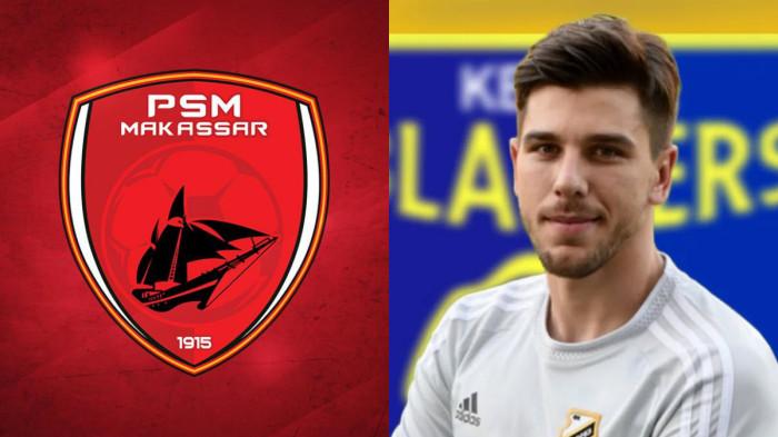 PSM MAKASSAR - Eks bek Timnas Montenegro Dusan Lagator (kanan) dan logo PSM Makassar (kanan). Dusan Lagator dikabarkan jadi rekrutan anyar PSM Makassar pada bursa transfer paruh musim BRI Super League.