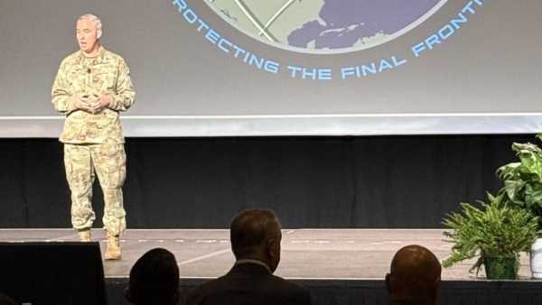 General Stephen Whiting speaking at the Space Mobility Conference. (Image Credit: US Space Command). 