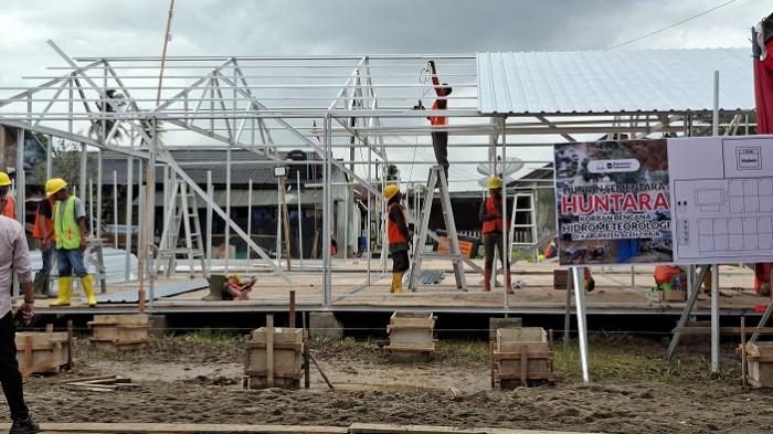 Pembangunan Hunian Sementara (Huntara) , bagi korban banjir di Kabupaten Aceh Timur sudah mulai dibangun, Minggu (11/1/2026).