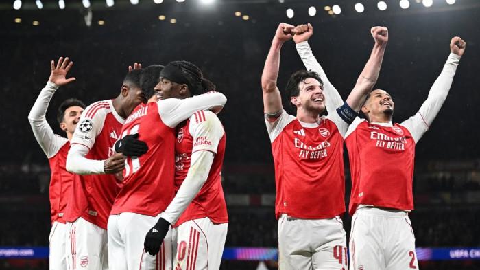 Selebrasi kemenangan Arsenal atas Bayern Munchen dengan skor 3-1 pada matchday kelima Liga Champions di Stadion Emirates, Kamis (27/11/2025).
