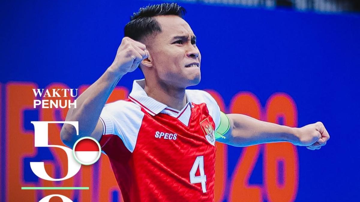 CUPLIKAN LAGA - Selebrasi gol kapten Timnas Futsal Indonesia, M Iqbal saat kontra Korea Selatan dalam ajang Piala Asia Futsal 2026 di Indonesia Arena, Selasa (27/1/2026).