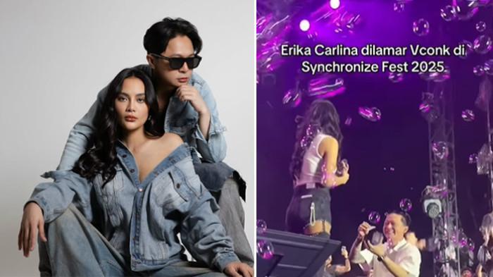 DJ Bravy tengah berlutut di hadapan Erika Carlina sambil memegang cincin seraya mengajak kekasihnya itu untuk melanjutkan ke jenjang pernikahan.