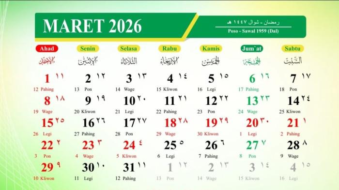 KALENDER RESMI 2026 - Kalender Maret 2026: Satu Pekan Full Libur Long Weekend Lebaran dan Nyepi, Dimulai Tanggal Berapa?. (kemenag.go.id)