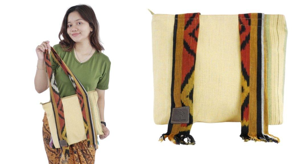 Tote Syal Vanili Kombinasi Lurik dari Lintang Nyuminar