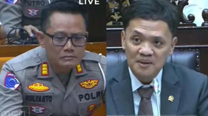 DISEMPROT -- Ketua Komisi III DPR RI Habiburokhman menyemprot AKP Mulyanto, Kasat Lantas Polresta Sleman, terkait kasus Hogi Minaya di gedung parlemen, Senayan, Jakarta pada Rabu (28/1/2026).  