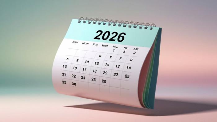 KALENDER 2026 - Ilustrasi kalender 2026 - Kalender 2026 penuh dengan momen libur seru! Dari tanggal merah, cuti bersama, hingga awal Puasa Ramadhan dan Lebaran Idul Fitri, simak jadwal lengkap agar kamu bisa merencanakan long weekend dengan maksimal.