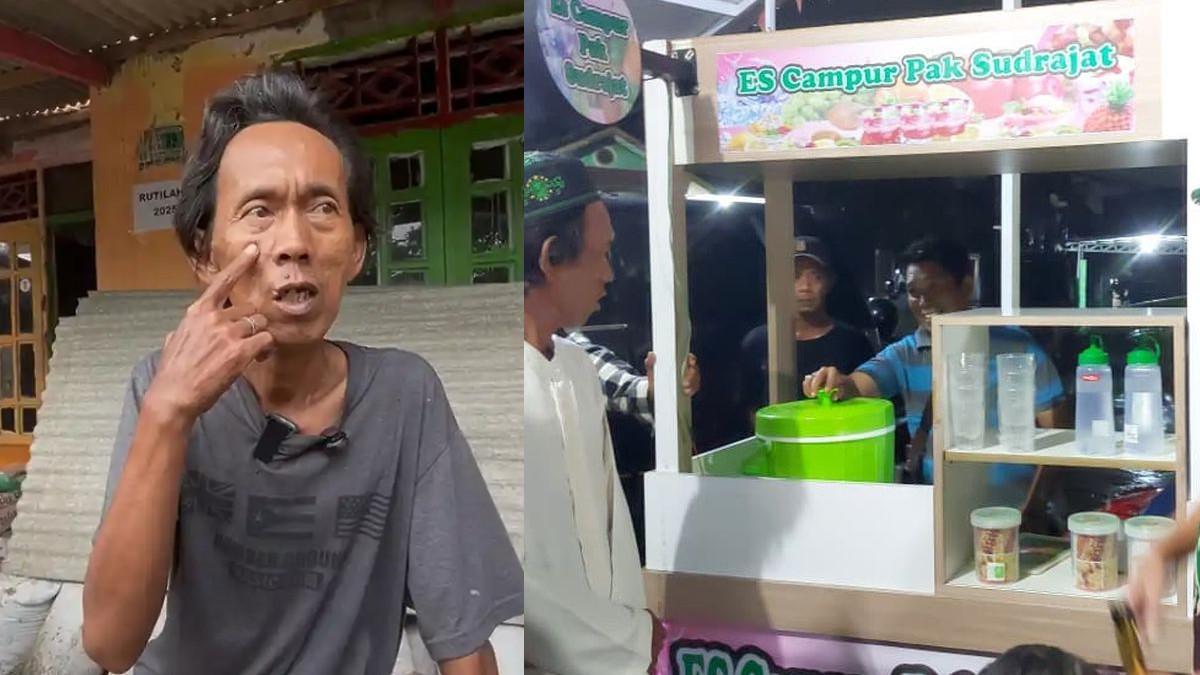 DRAMA ES GABUS - Komando Distrik Militer (Kodim) 0501/Jakarta Pusat memberikan bantuan berupa satu unit gerobak es campur beserta perlengkapannya kepada Suderajat (49), pedagang es gabus yang dituduh prajurit TNI dan Polri menjual dagangannya menggunakan spons, Kamis (29/1/2026) malam.