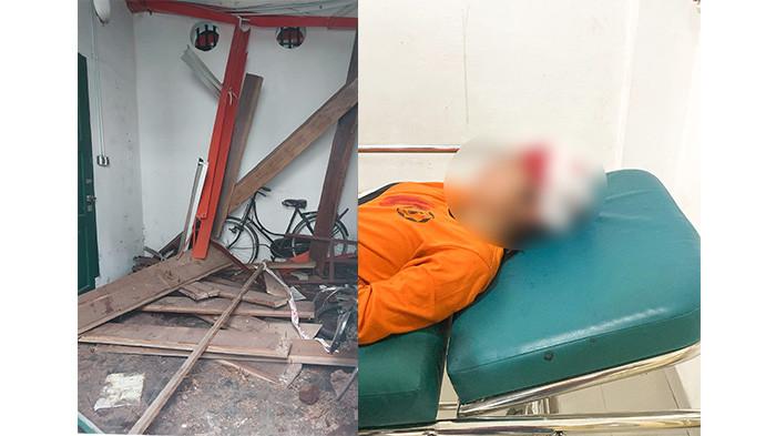 Bordes lantai II bangunan cagar budaya Tangsi Belanda runtuh saat kunjungan studi tur SD IT Baitul Ridho, kampung Rawang Kao, kecamatan Lubukdalam, Sabtu (31/1/2026).