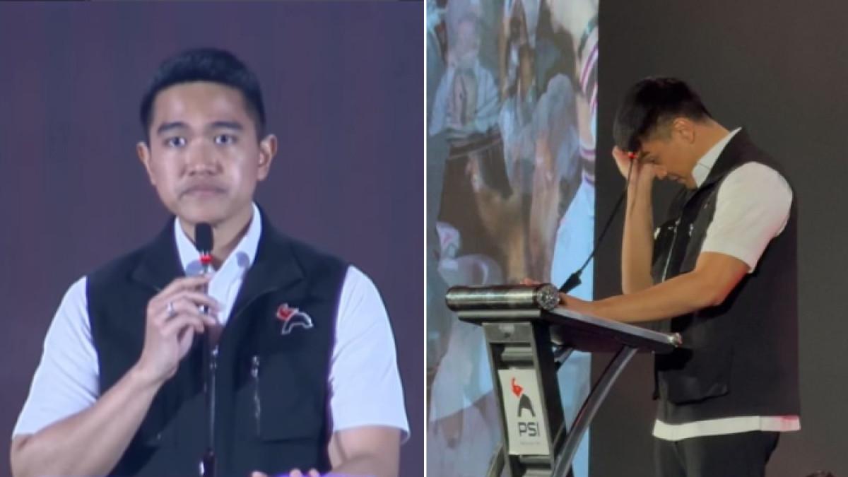 KAESANG RAKERNAS PSI - Ketua Umum PSI Kaesang Pangarep menangis saat menutup Rakernas PSI di Makassar, Sulsel, Sabtu (31/1/2026).