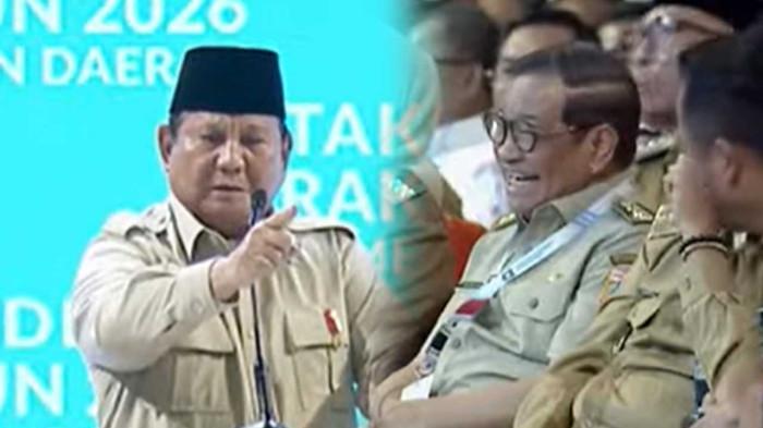 PRABOWO SAPA PRAMONO - Kolase foto Presiden Prabowo Subianto dan Gubernur Jakarta Pramono Anung pada Rapat Koordinasi Nasional (Rakornas) Pemerintah Pusat dan Daerah Tahun 2026 di Sentul International Convention Center (SICC), Bogor, Jawa Barat, pada  Senin (2/2/2026).