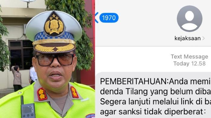 TANGKAPAN LAYAR - Tangkapan layar SMS berisi pemberitahuan denda tilang yang belum dibayar disertai tautan yang mengatasnamakan kejaksaan. Pesan tersebut beredar luas di ponsel warga dan menimbulkan keresahan karena diduga merupakan upaya penipuan yang mengincar data perbankan korban. Kasatlantas Polrestabes Semarang, AKBP Yunaldi memberikan keterangannya seusai gelar Operasi Keselamatan Candi 2026 di lapangan Mapolrestabes Semarang, Senin (2/2/2026).