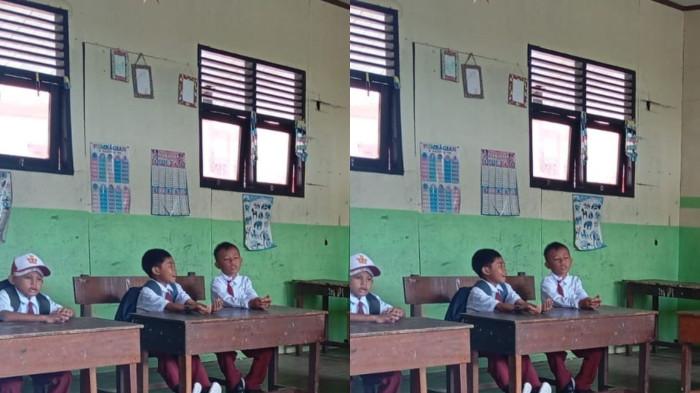 KISAH GURU HONORER - Suasana belajar di SDN 001 Pegat Batumbuk, Kecamatan Derawan, Kabupaten Berau, Selasa (3/2/2026). Keterbatasan jumlah guru membuat tenaga pendidik merangkap mengajar sejumlah mata pelajaran di sekolah pesisir tersebut. Selasa (3/2/2026). Seorang guru mengaku tinggal di bekas Puskesmas.