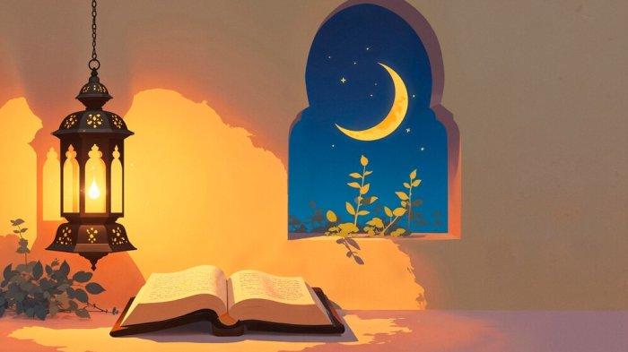 JADWAL IMSAKIYAH - Gambar hasil olahan Ai menunjukkan ilustrasi bacaan doa selama bulan Ramadan, diunggah Selasa (4/3/2025).