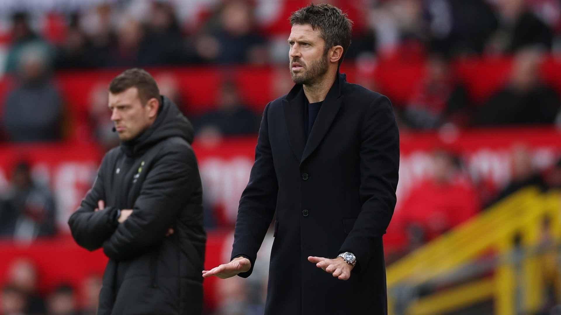 PELATIH MU - Pelatih interim (magang) Manchester United, Michael Carrick, dalam pertandingan menghadapi Manchester City pada pekan ke-22 Liga Inggris di Stadion Old Trafford, Sabtu (17/1/2026). (Website MU - 17/1/2026)