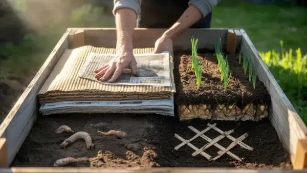 Mulch prepared using newspaper and organic garden waste