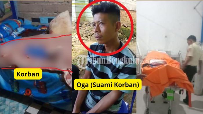 TAMPANG PEMBUNUH - Kolase foto pelaku Oga (kiri dan kanan) dan jenazah korban saat berada di rumah sakit. Polisi menetapkan suami korban sebagai pelaku pembunuhan terhadap istrinya sendiri.