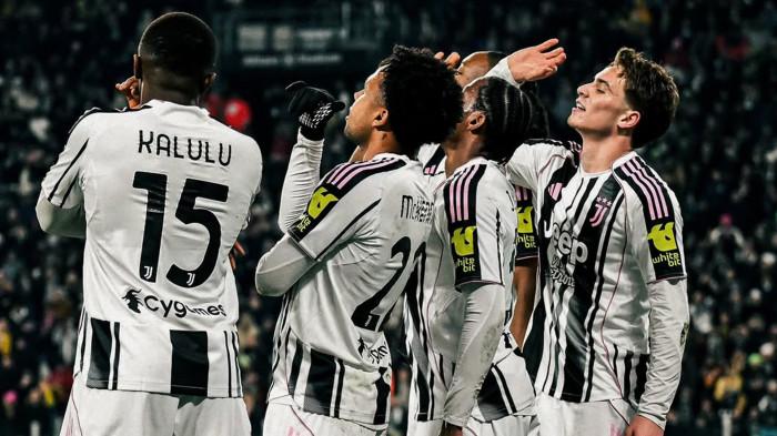 Selebrasi para pemain Juventus merayakan kemenangan atas Napoli dalam lanjutan pekan 22 Liga Italia di Juventus Stadium, Senin (26/1/20236). Juventus menang telak 3-0 atas Partenopei.