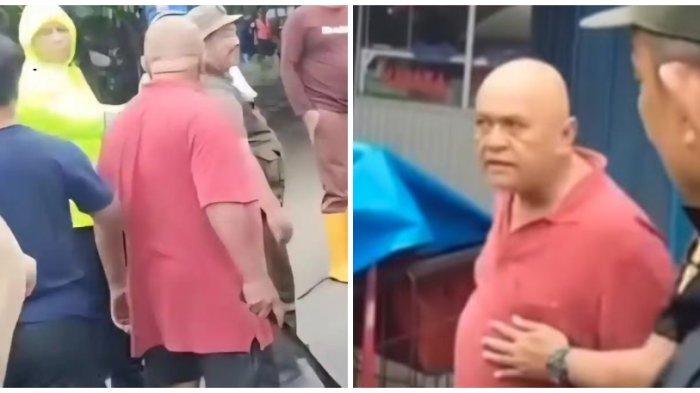 Wali Kota Bekasi Tri Adhianto diancam oleh seorang pria dengan sebilah golok (berbaju merah) saat menertibkan pedagang kaki lima (PKL) di Teluk Pucung, Kecamatan Bekasi Utara, Kota Bekasi, Jawa Barat, Minggu, (8/2/2026).